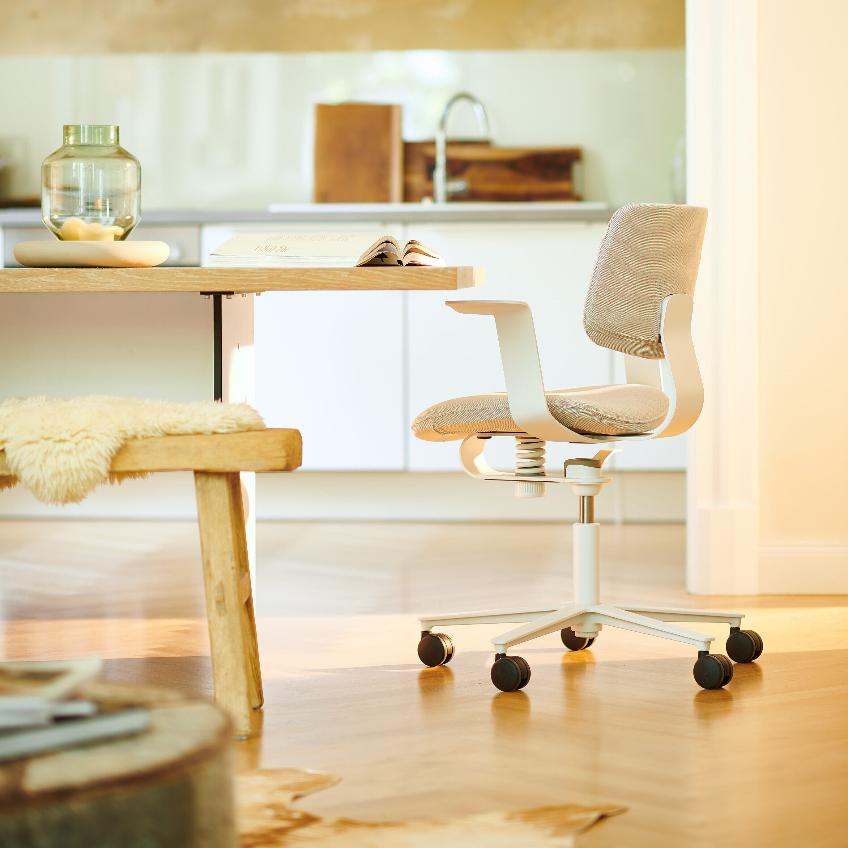 Wichair chair in home kitchen, casual workspace scene