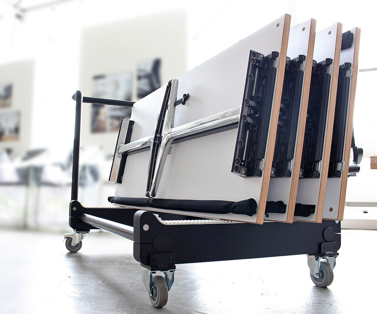 mAx table trolley, cut-out, folding tabletop mechanism