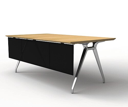 Versa table, cut-out, perspective view, wood tabletop