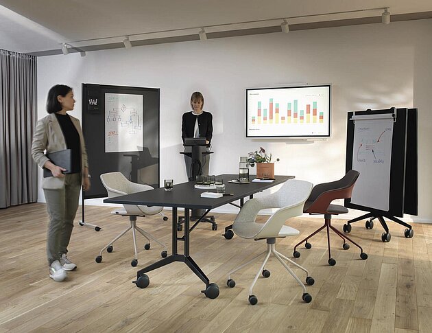 Timetable lift table in workshop meeting, presentation setup