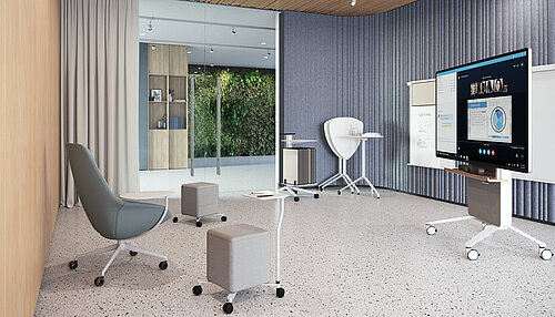 Confair Next collaboration space in modern office, Videoconference setting