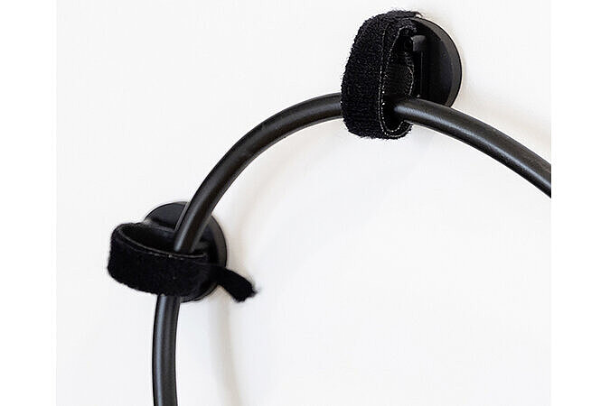 A close-up of a black cable.
