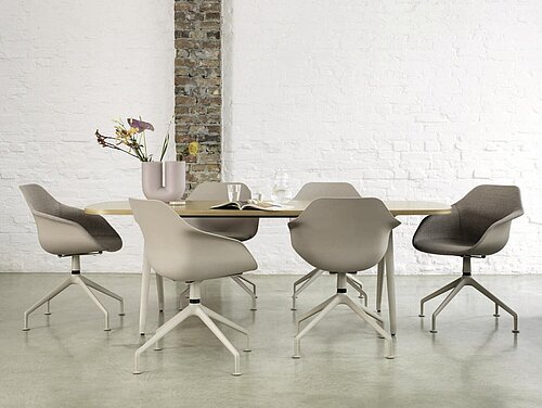 Yonda chair variants, cut-out, side view, different bases and colors