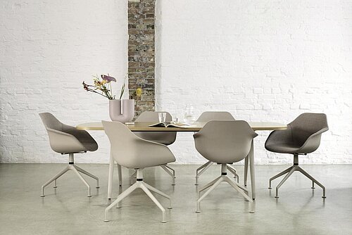 Yonda chair variants, cut-out, side view, different bases and colors