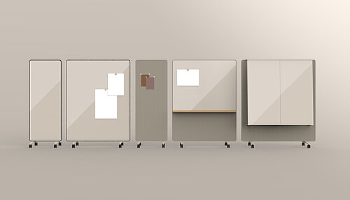 Confair Next Whiteboard system, cut-out, front view, multiple units