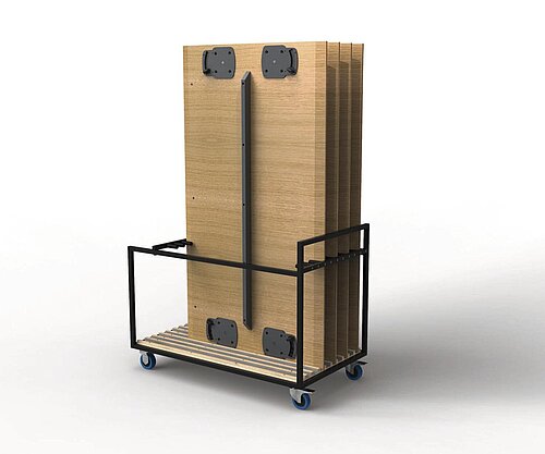 Versa folding table, cut-out, upright storage position