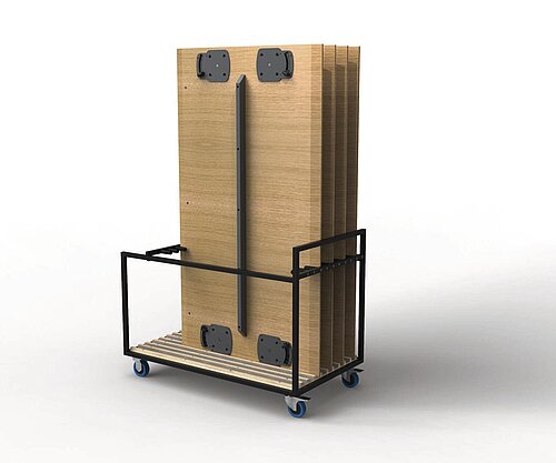 Versa folding table, cut-out, upright storage position