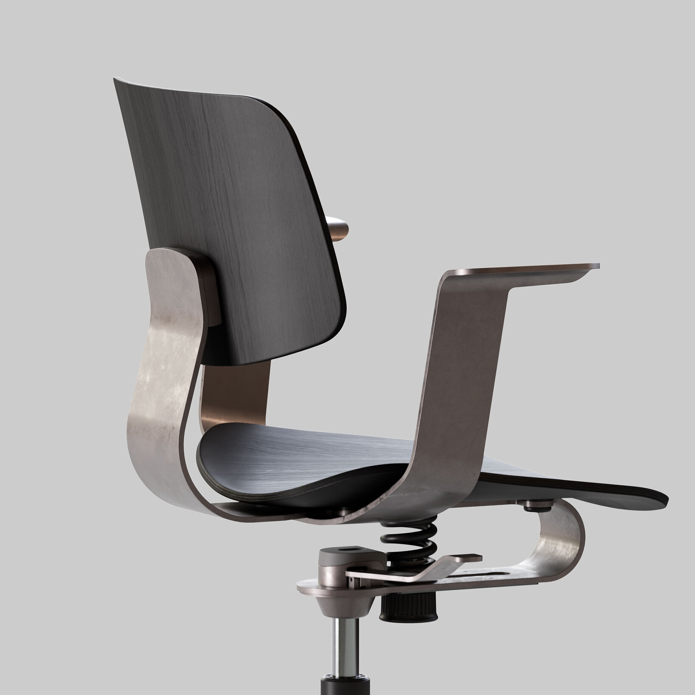 WiChair chair, cut-out, side view, aluminium frame, black seat