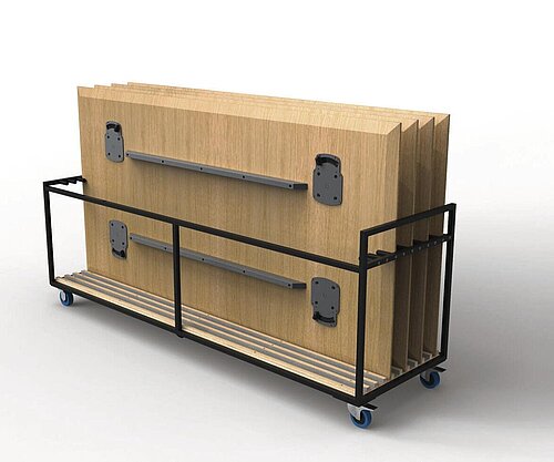 Versa folding tables on transport trolley, cut-out