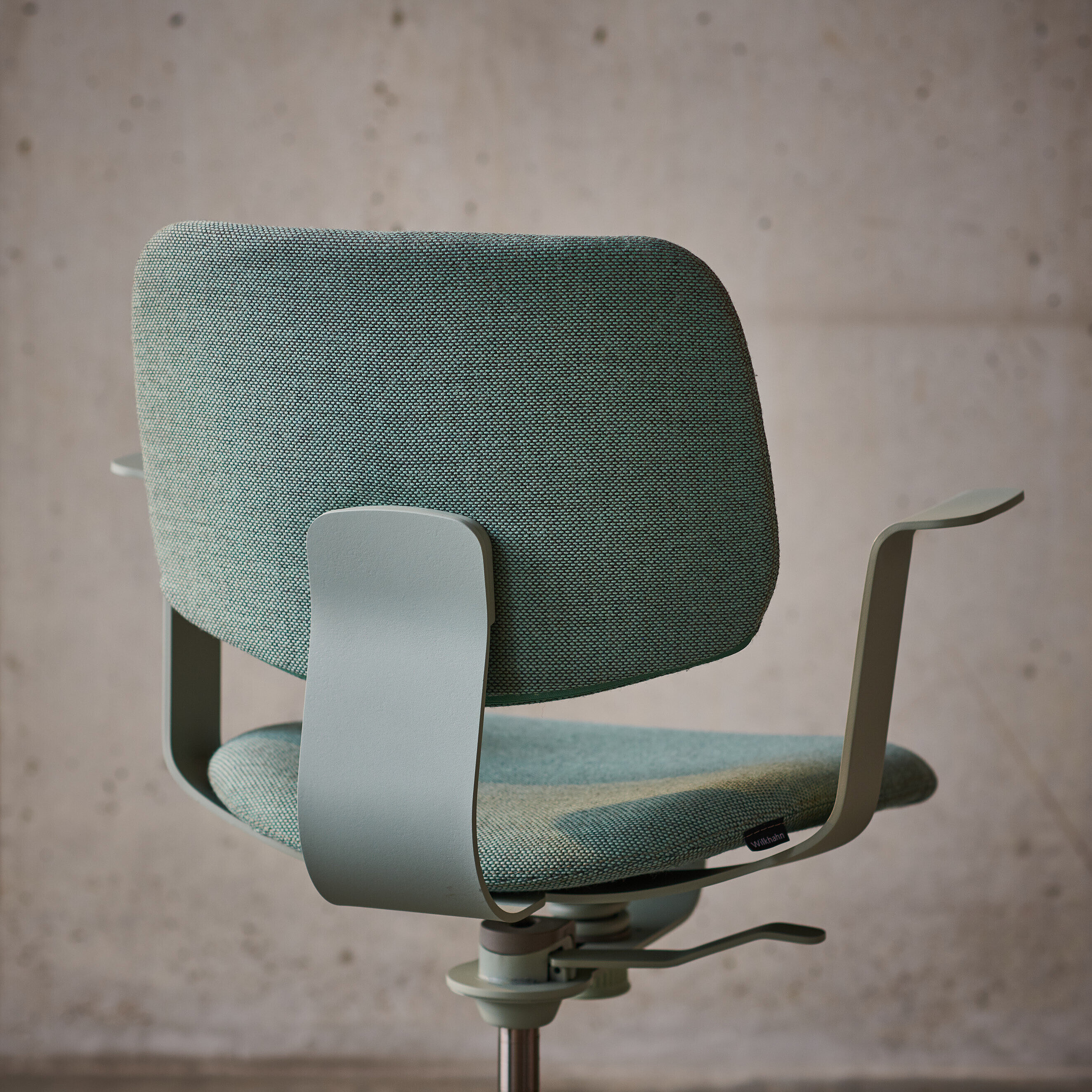 WiChair chair, cut-out, rear view, upholstered backrest, green fabric