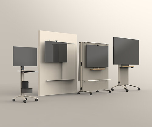 Confair Next media boards and Screen stands, cut-out, front view