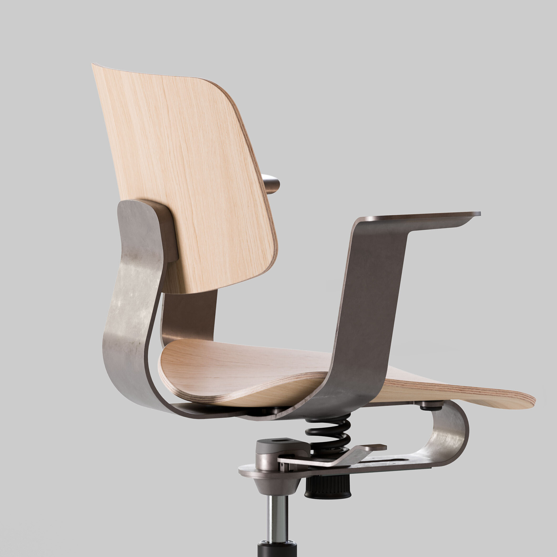 WiChair chair, cut-out, side view, aluminium frame, dark plywood