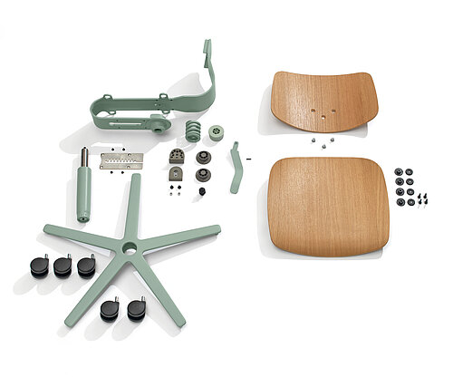 WiChair chair components, cut-out, exploded view