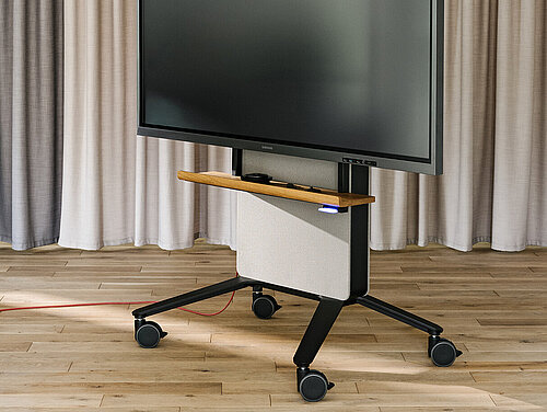 Confair Next mediawall with large display on wheels in workspace