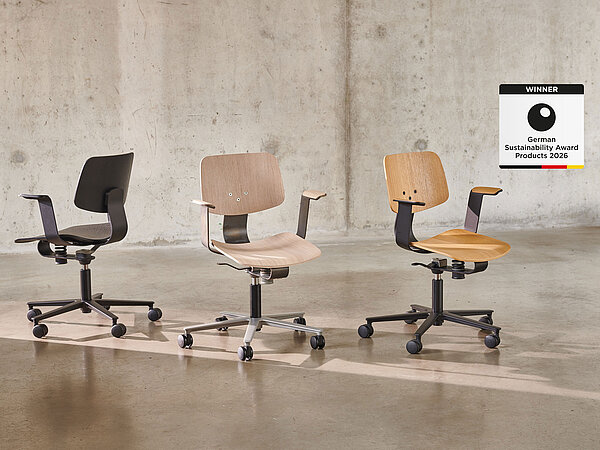 WiChair chair, cut-out, side view, light green frame, plywood seat