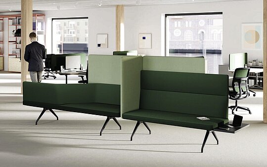 Insit seating system in open-plan office, collaborative lounge area