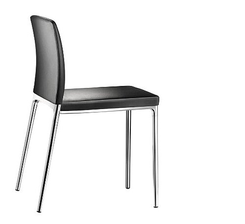 Ceno chair, cut-out, rear three-quarter view, black leather and chrome legs