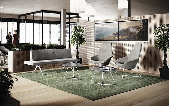 Yonda Lounge seating in open office lounge, collaborative area