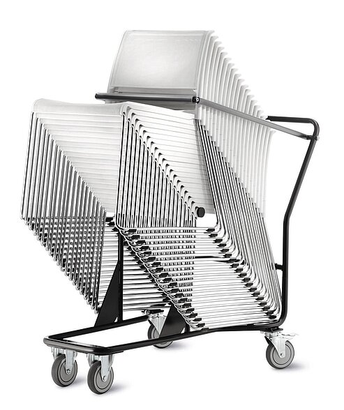 Aline chairs on transport trolley, cut-out, stacked side view