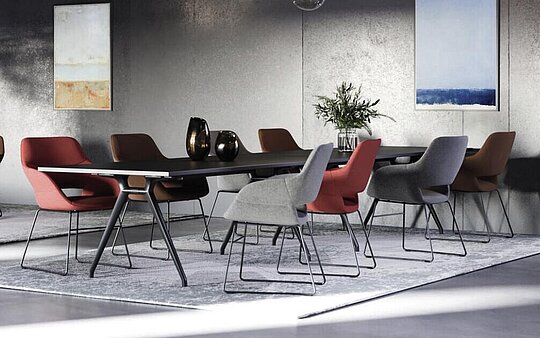 Occo chairs in conference room, long table meeting setup