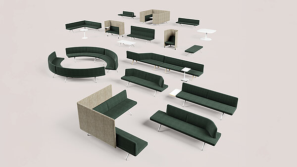 Insit modular seating system, cut-out, overview of configurations