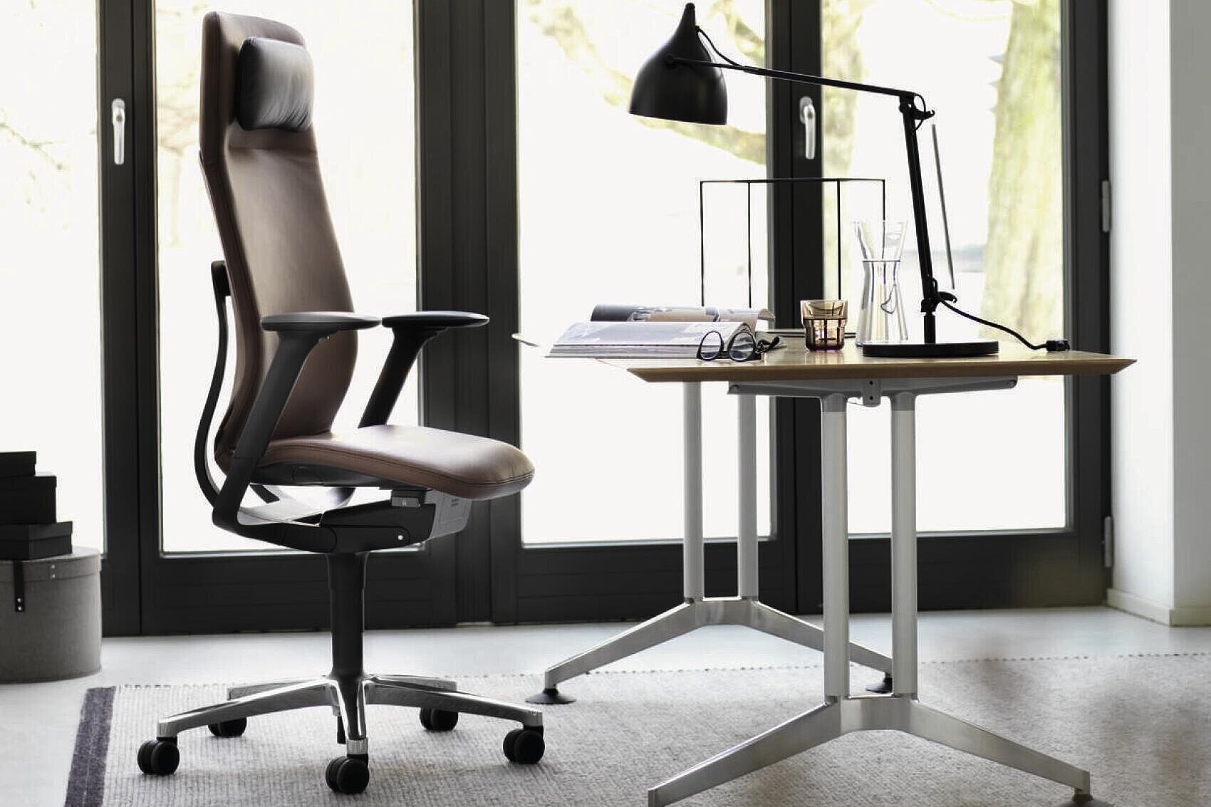 AT swivel chair in home office with window backdrop