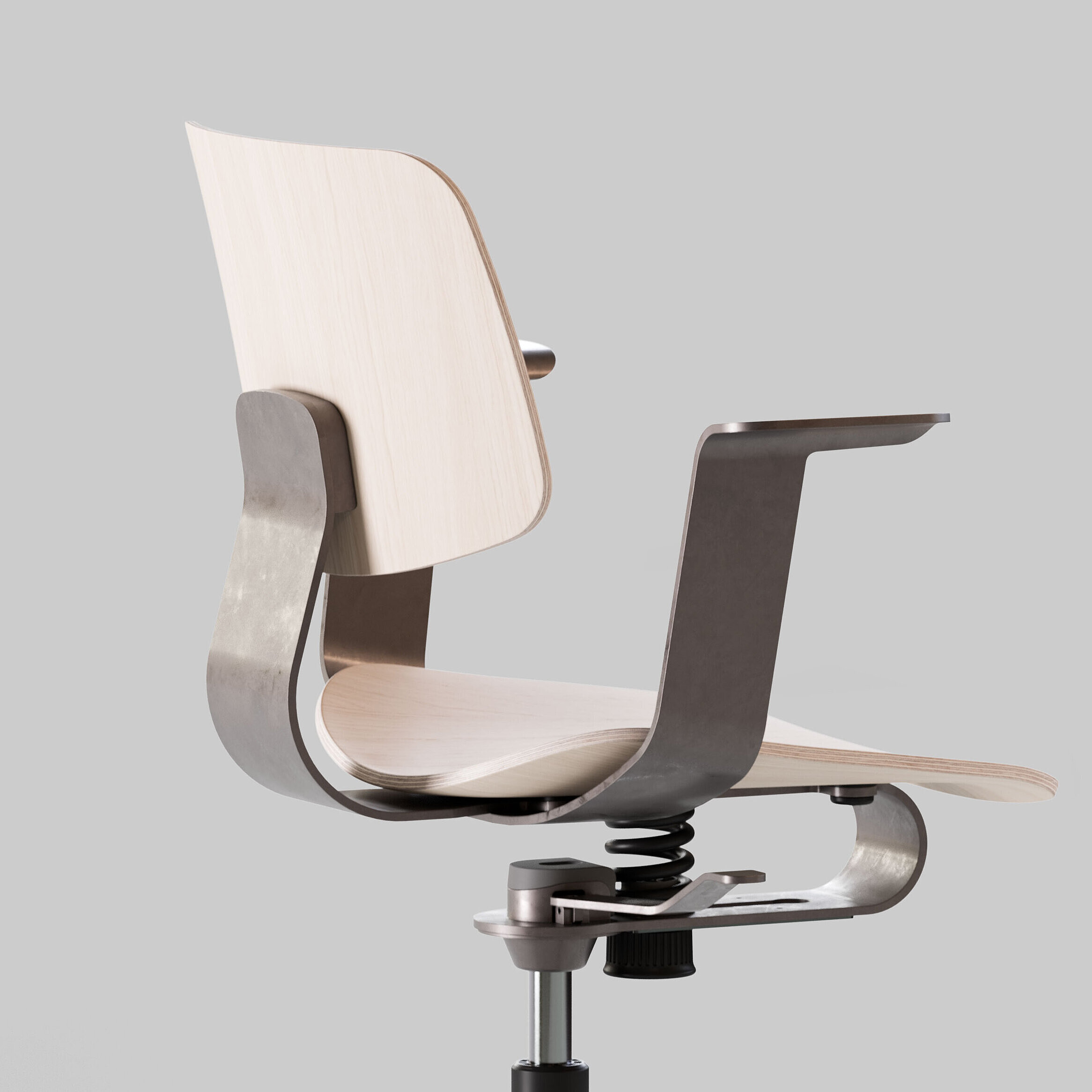 WiChair chair, cut-out, side view, aluminium frame, plywood seat