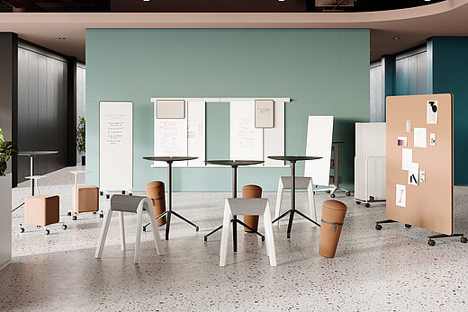 Mobile Confair Next boards and stools in modern collaborative workspace setup