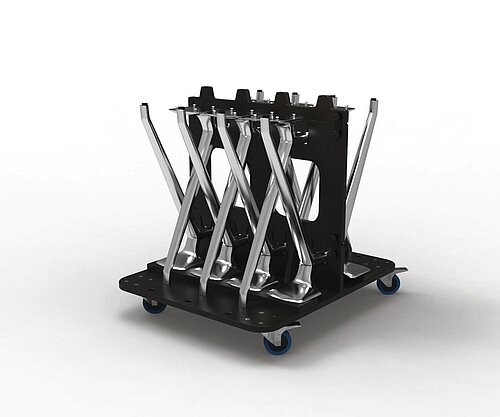 Versa table frames on transport trolley, cut-out