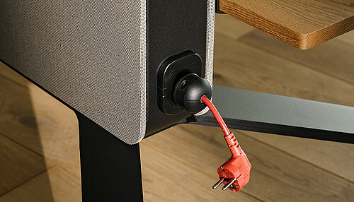 Confair Next mediawall power connection detail with red cable