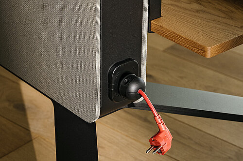 Confair Next mediawall power connection detail with red cable