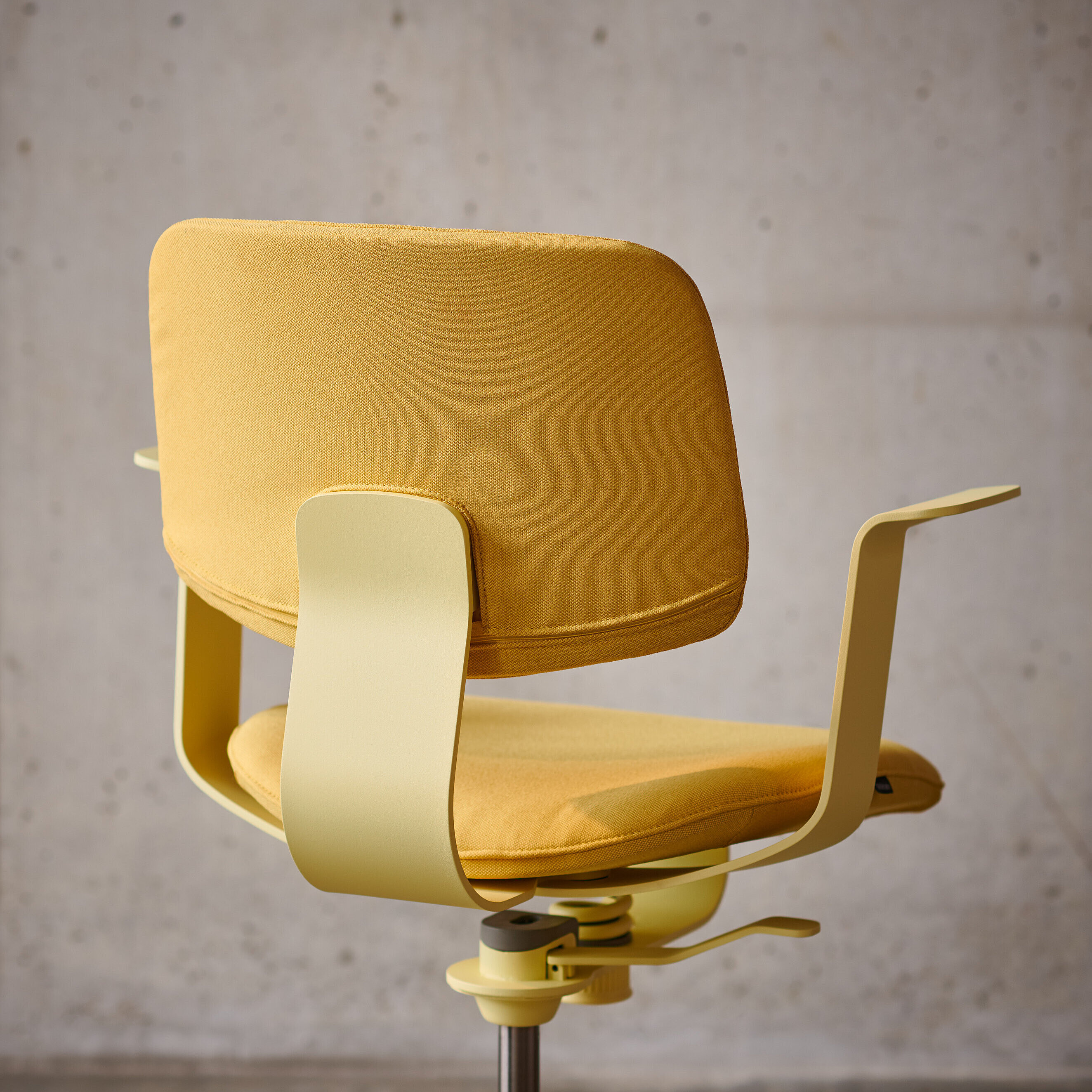 WiChair chair, cut-out, rear view, upholstered backrest, yellow