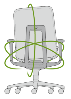 AT swivel chair, cut-out, rear view with motion-range illustration