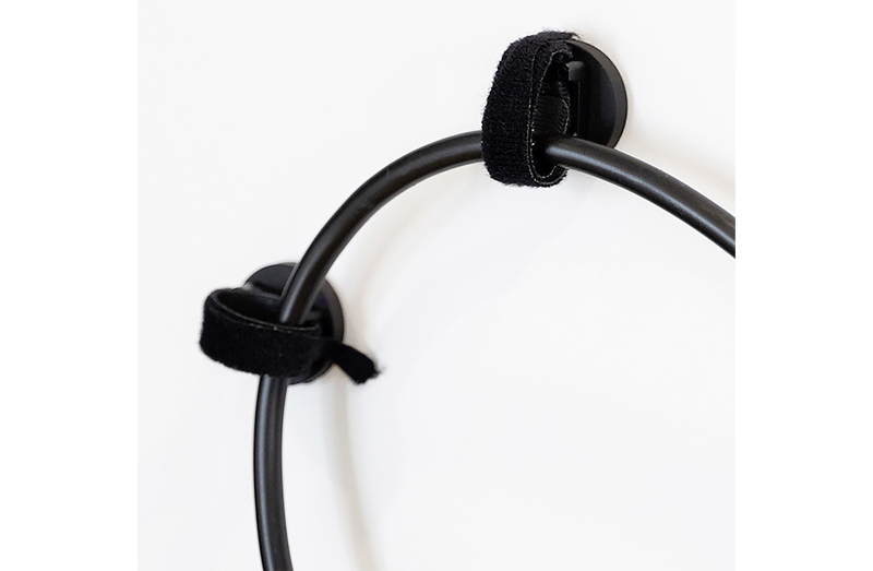 A close-up of a black cable.