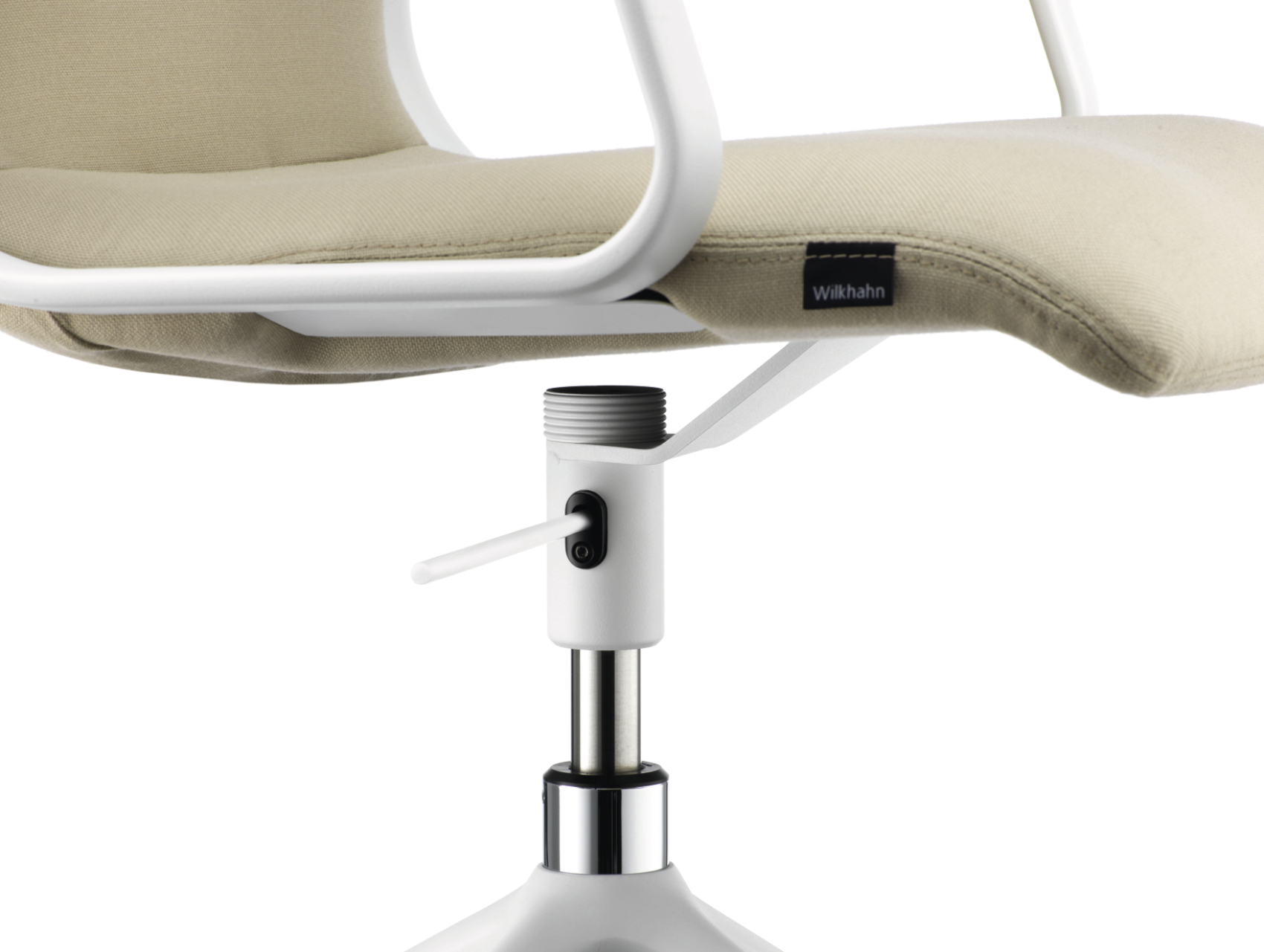 Decide Office chair, cut-out, detail view of seat height adjustment and base