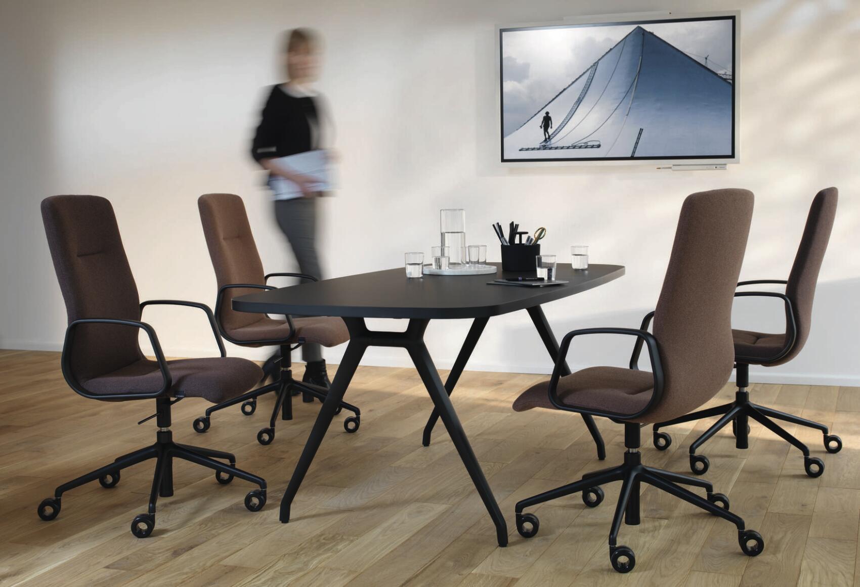 Decide office chairs in meeting room, conference table scene