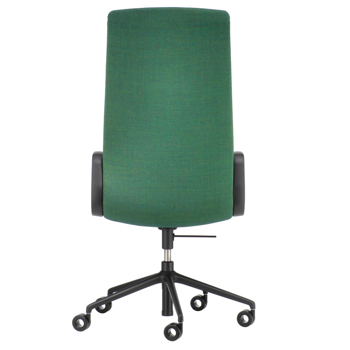Decide office chair, cut-out, rear view, green fabric, black base